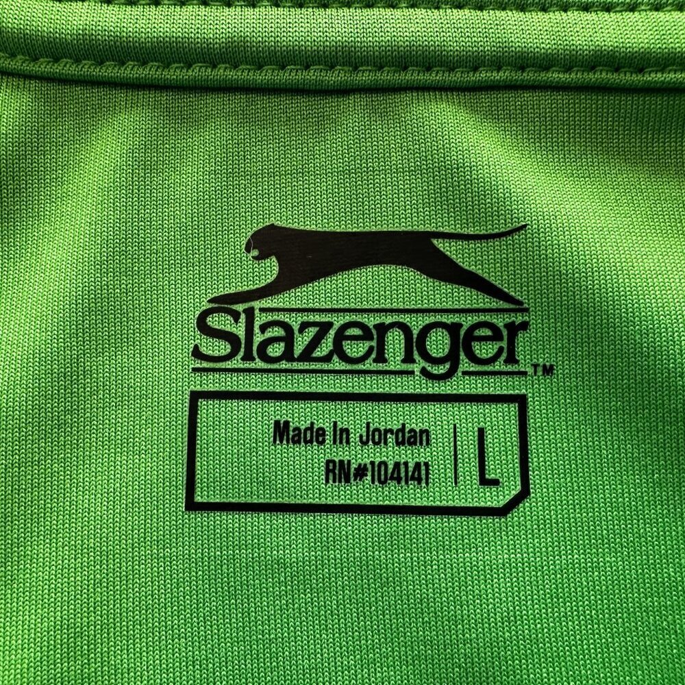 Men's Slazenger Golf Polo Size Lg Green With White Stripes - Picture 6 of 6